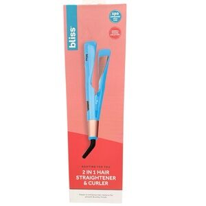 Bliss 2 in 1 Hair Straightener Curler Flat Iron Ceramic Blue New in Box